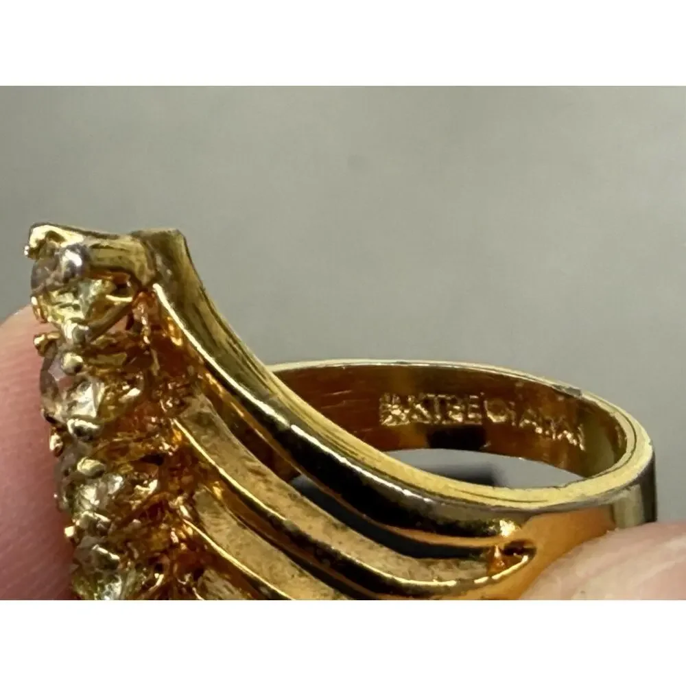 Vintage 14KT G.E. Electroplated CHEVRON RING Prong Set Crystal Ring Size 5